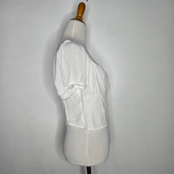 Hollister Babydoll Milkmaid Cropped Top White Smocked Coquette Women Medium - Picture 3 of 12